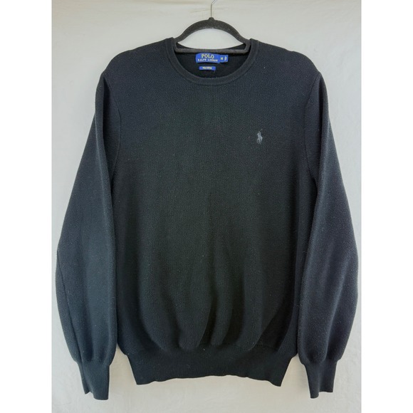 Polo Ralph Lauren Other - Polo Ralph Lauren Mens Pima Cotton Crewneck Sweater Black Textured Knit Size M